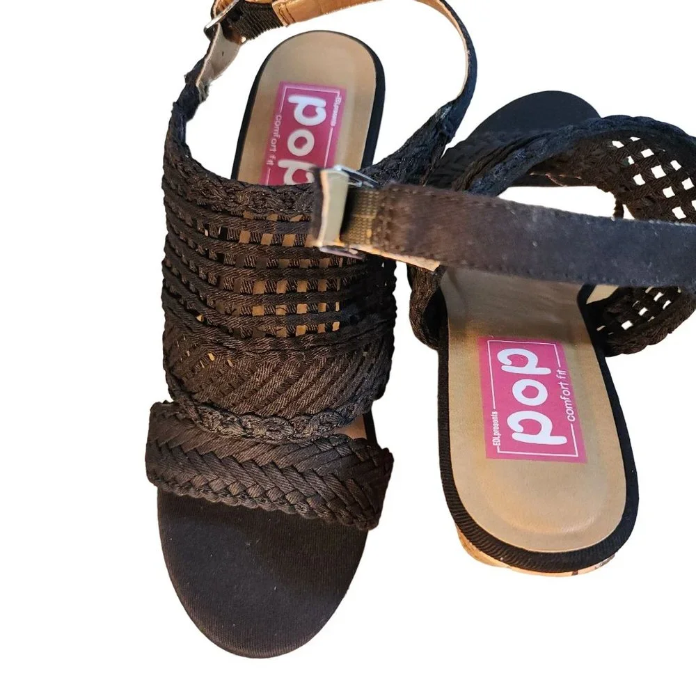 Womens Black Wedge Sandals Cork Heel Woven Braided Open‎ Toe